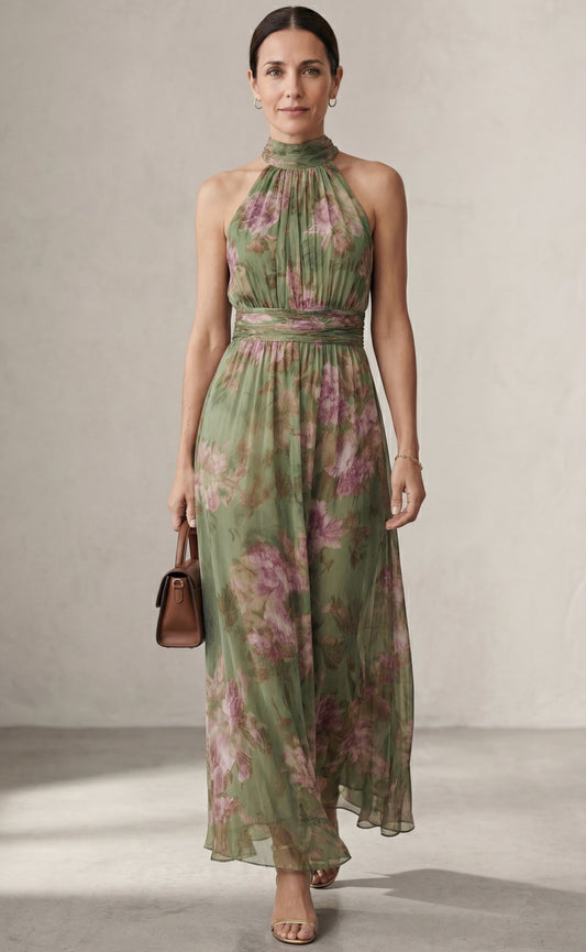 Livia | Abito lungo halter floreale elegante