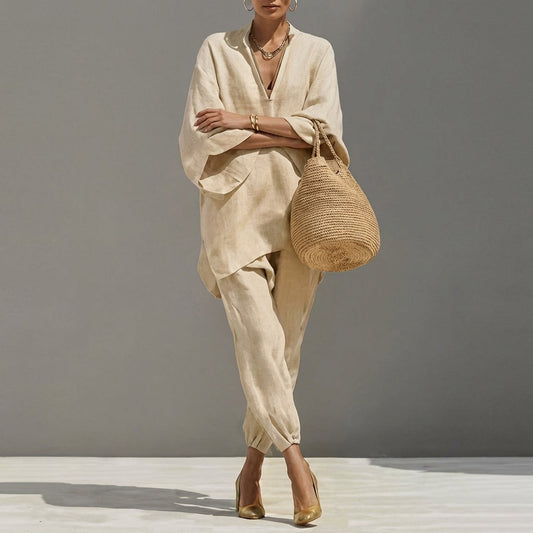 Marina | Completo casual da donna a due pezzi con scollo a V