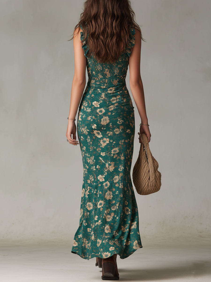 Zara ¦ Abito lungo in stile boho retrò con maniche arricciate e spacco alto