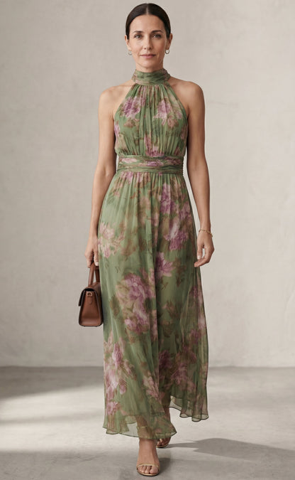 Livia | Abito lungo halter floreale elegante