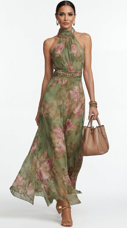 Livia | Abito lungo halter floreale elegante
