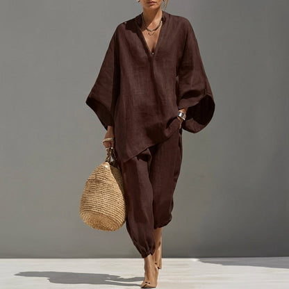 Marina | Completo casual da donna a due pezzi con scollo a V