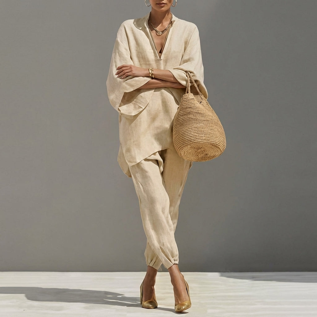 Marina | Completo casual da donna a due pezzi con scollo a V