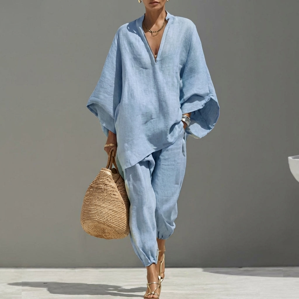 Marina | Completo casual da donna a due pezzi con scollo a V