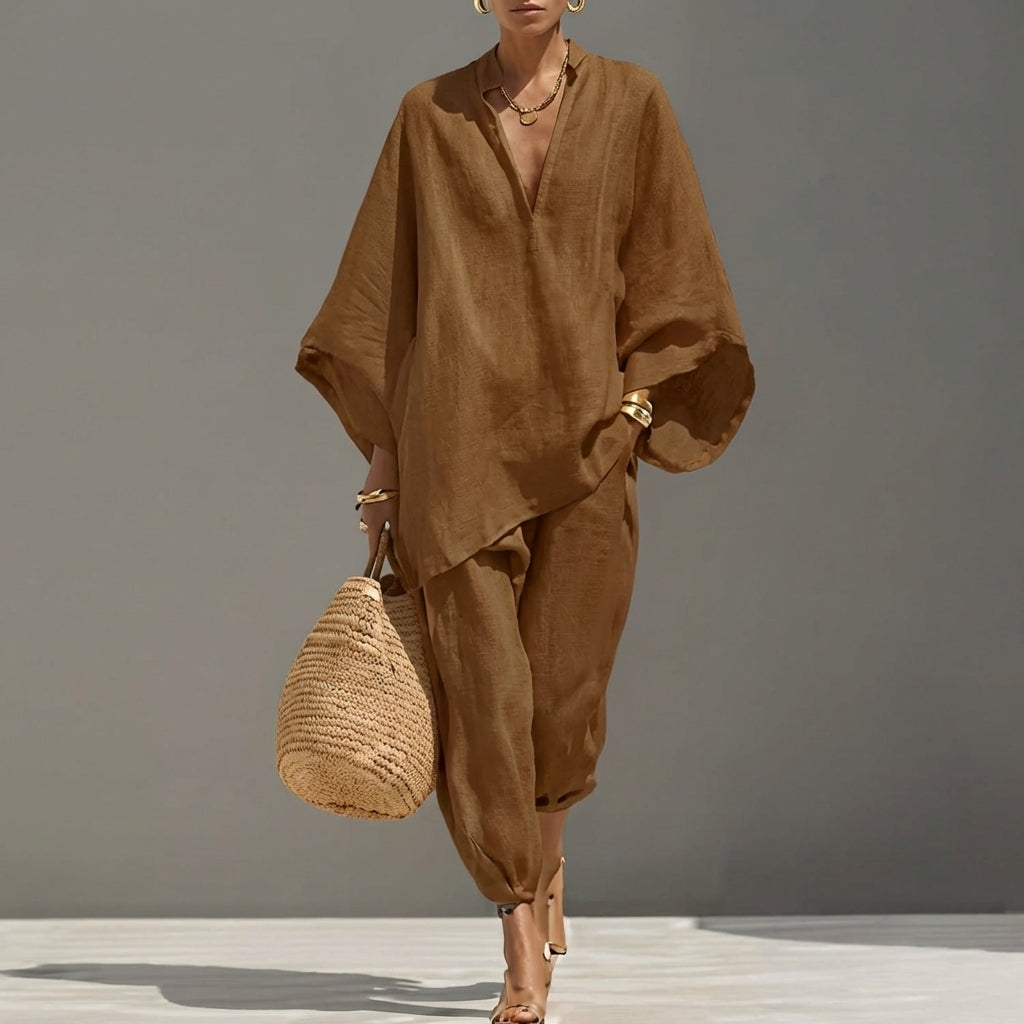 Marina | Completo casual da donna a due pezzi con scollo a V