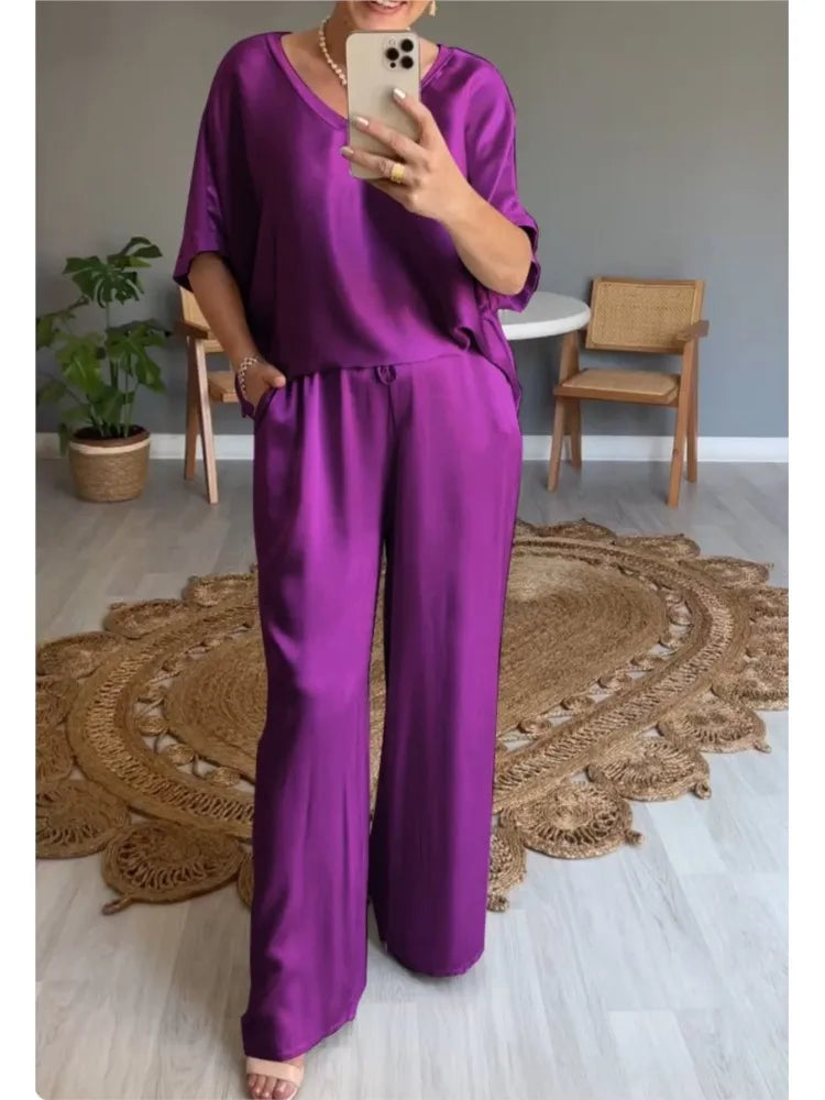 Olivia | Conjunto Casual de Satén Liso