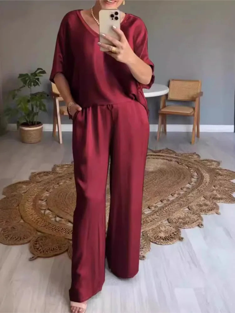 Olivia | Conjunto Casual de Satén Liso