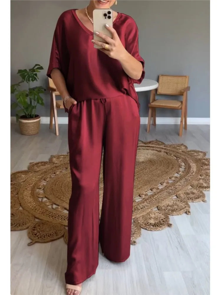 Olivia | Conjunto Casual de Satén Liso