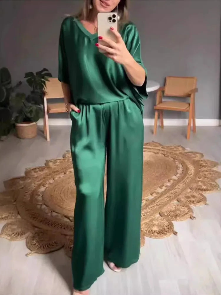 Olivia | Conjunto Casual de Satén Liso