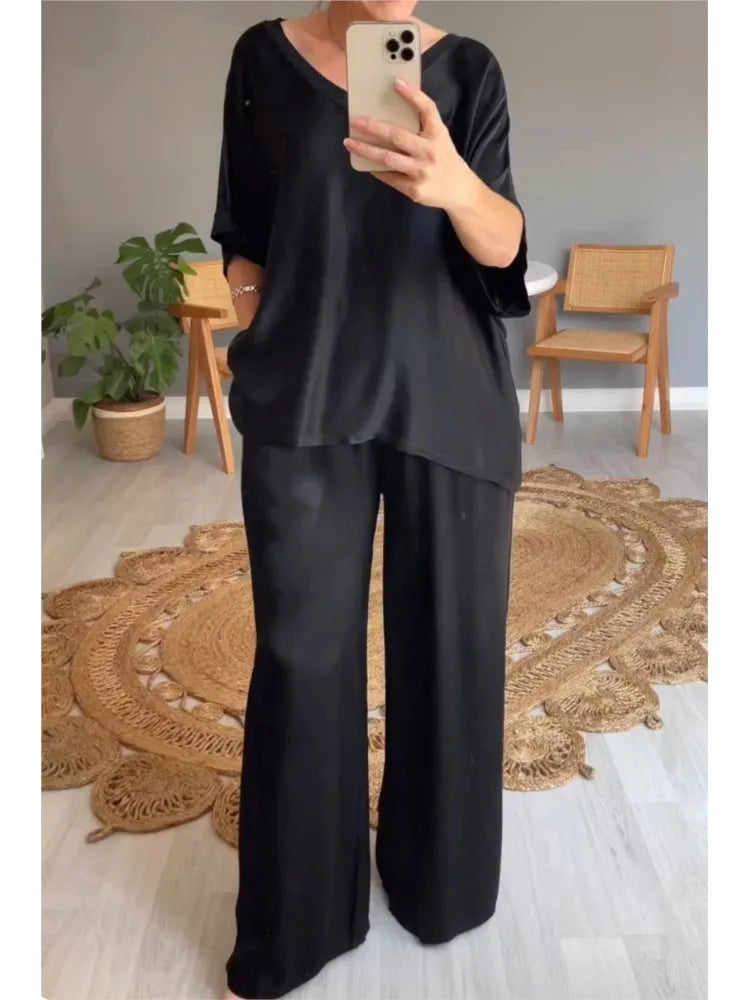 Olivia | Conjunto Casual de Satén Liso