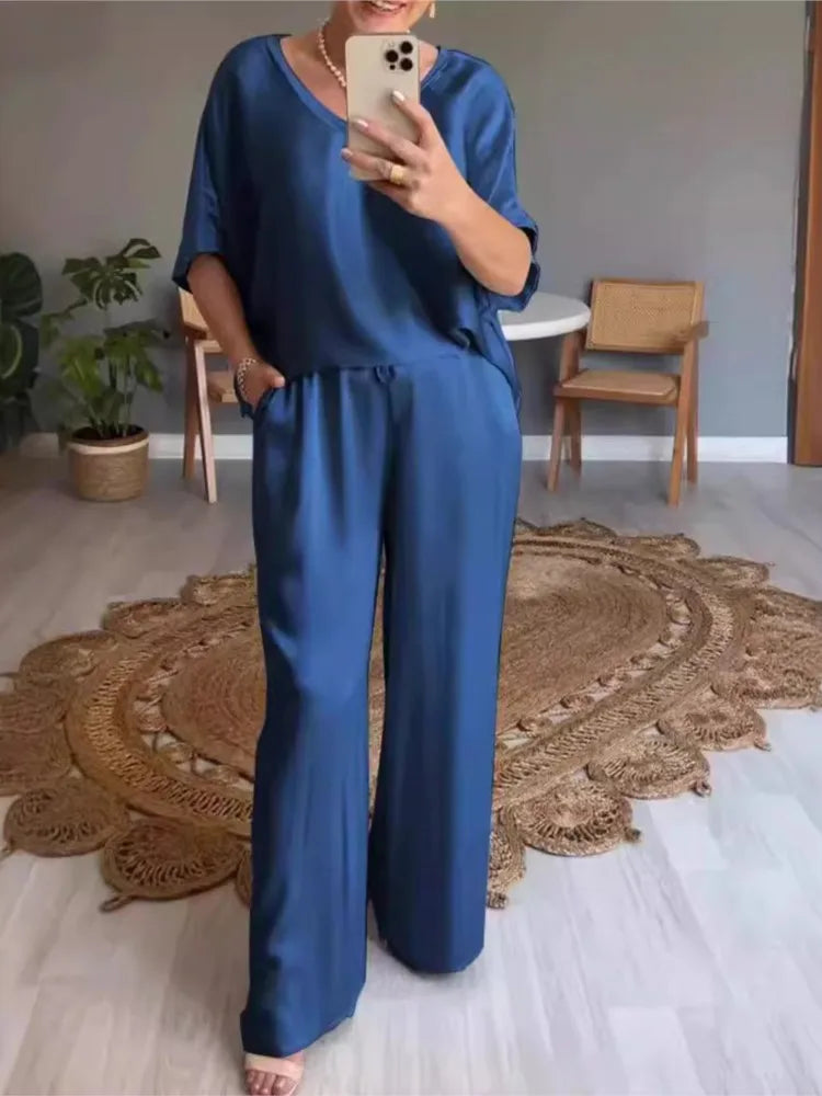 Olivia | Conjunto Casual de Satén Liso