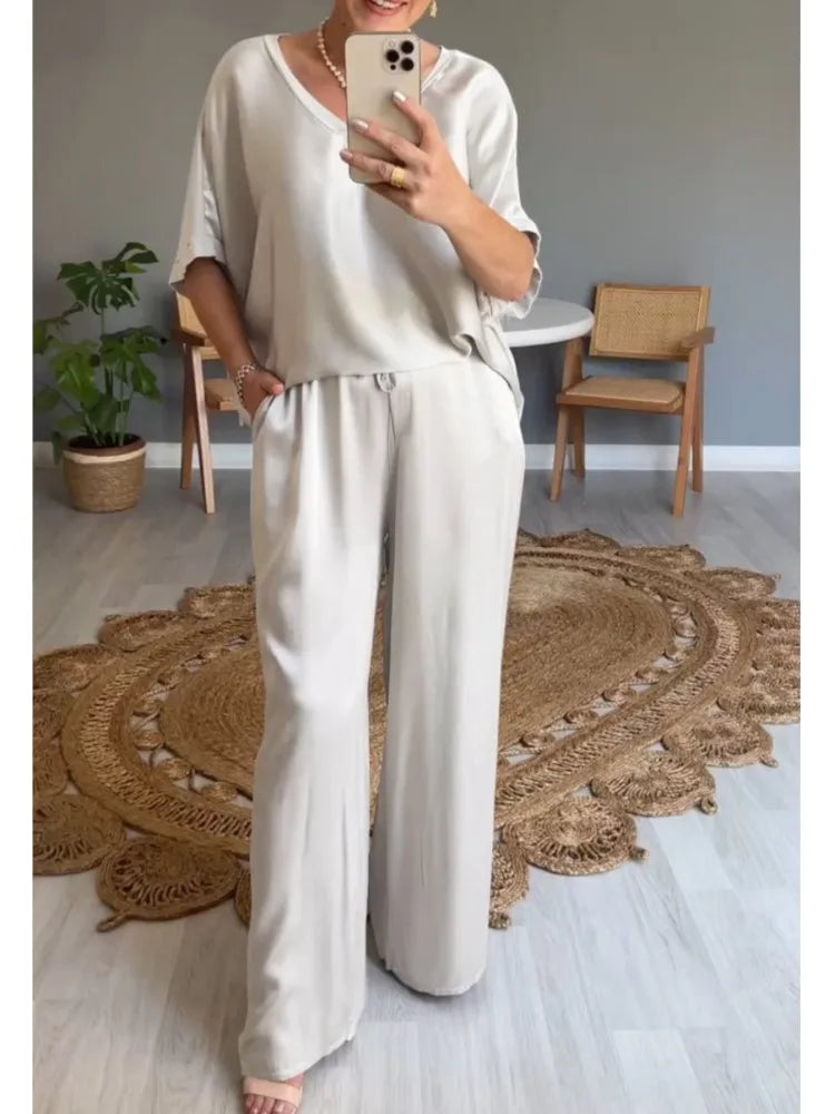 Olivia | Conjunto Casual de Satén Liso