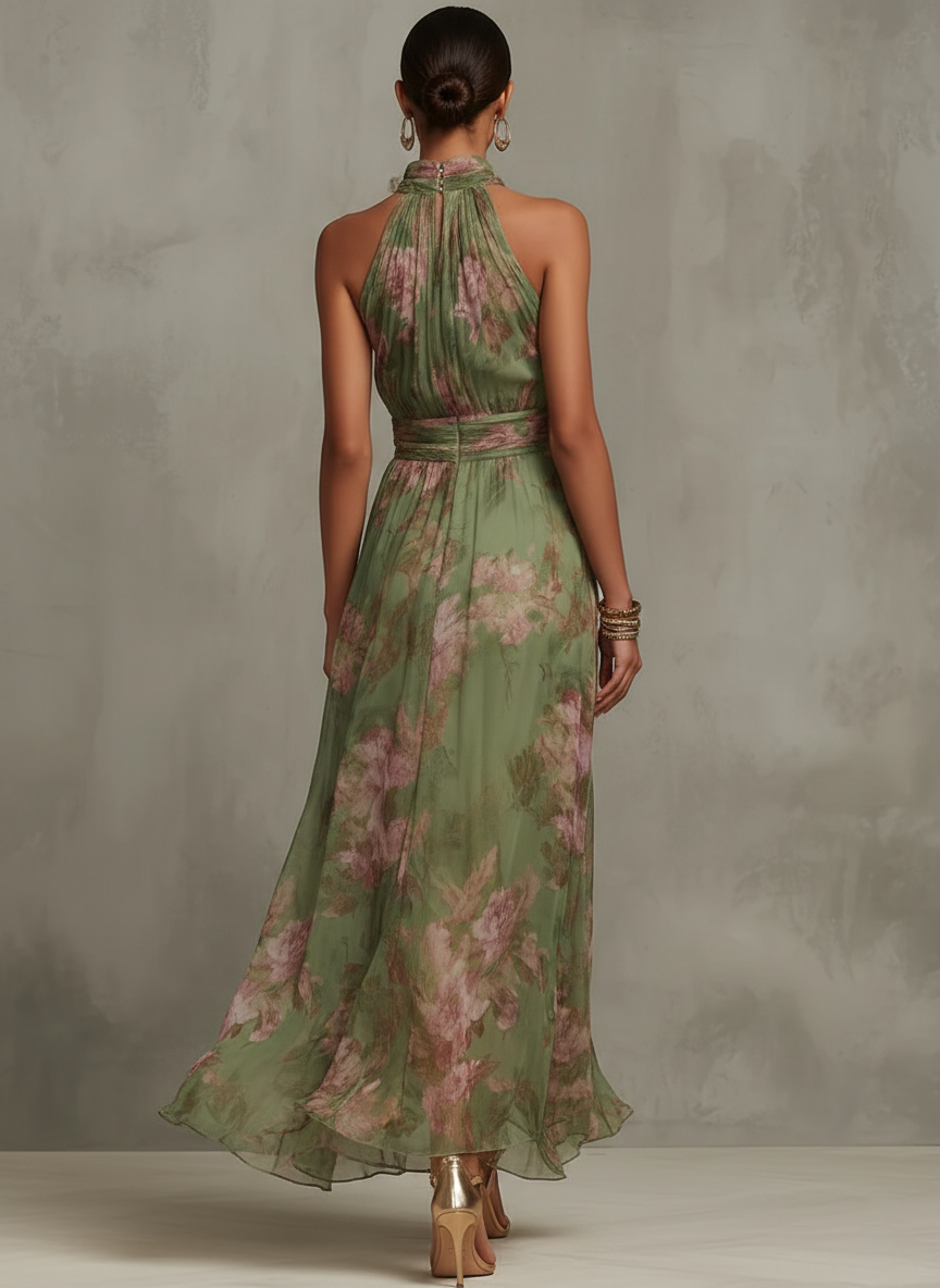 Livia | Abito lungo halter floreale elegante