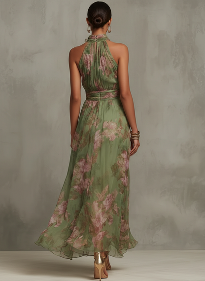 Livia | Abito lungo halter floreale elegante