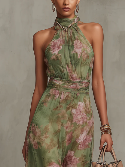 Livia | Abito lungo halter floreale elegante