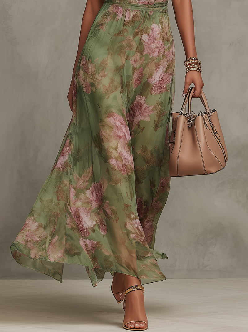 Livia | Abito lungo halter floreale elegante