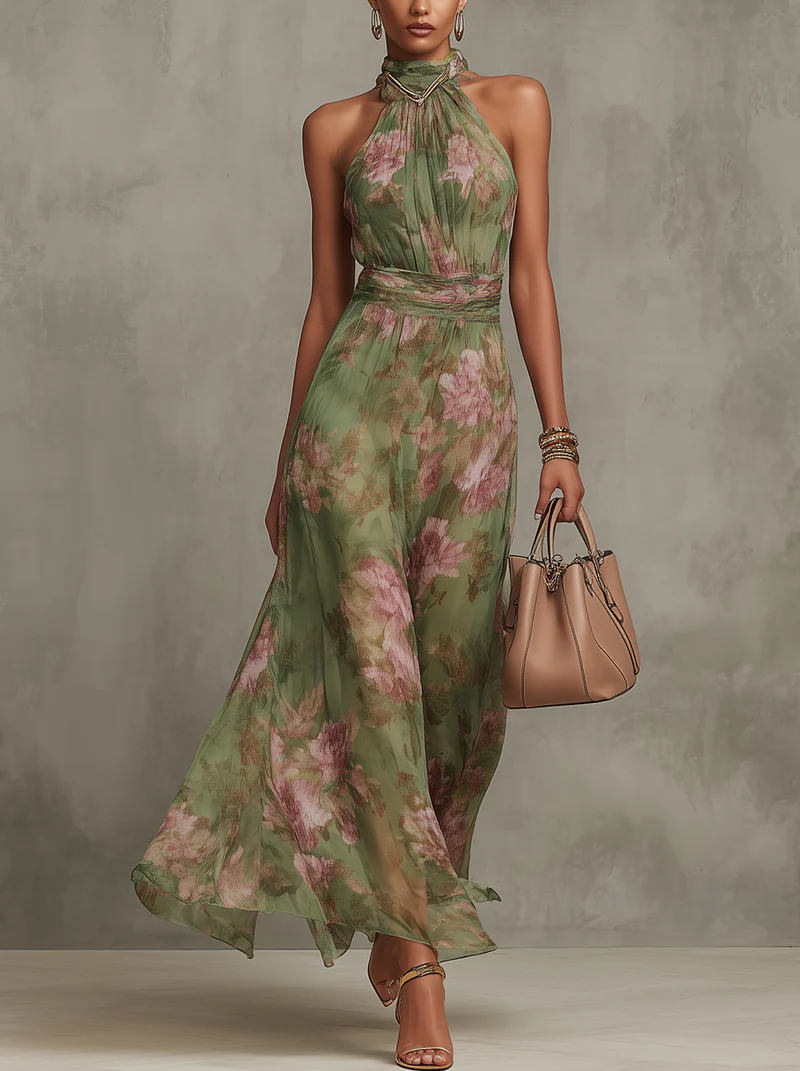 Livia | Abito lungo halter floreale elegante