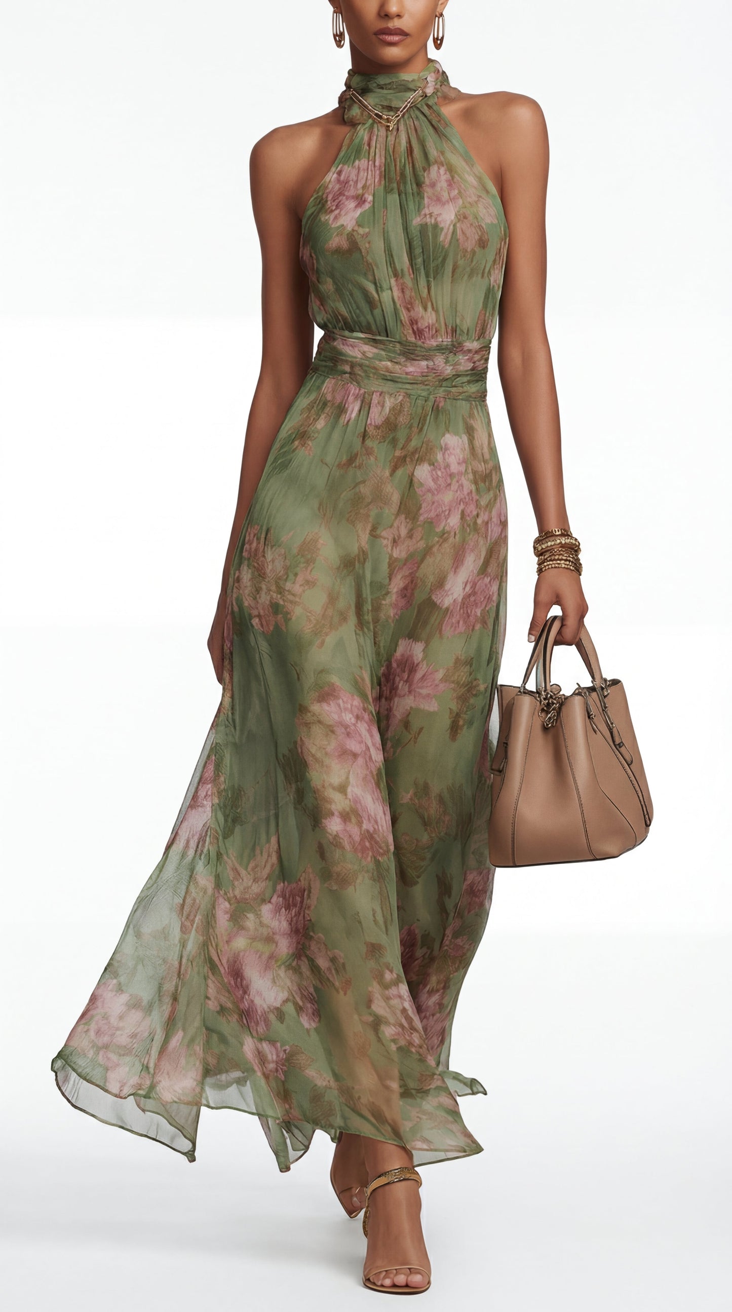 Livia | Abito lungo halter floreale elegante