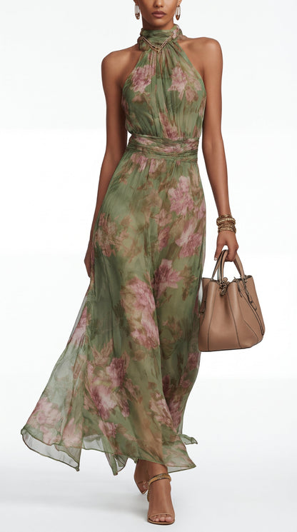 Livia | Abito lungo halter floreale elegante