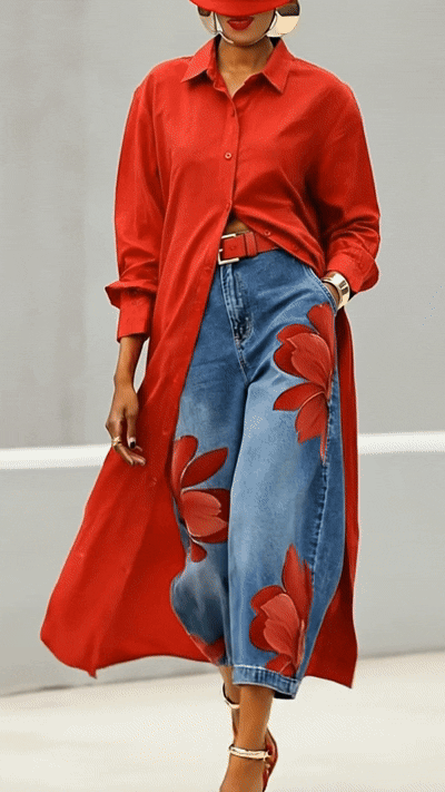 Completo sofisticato con camicia e jeans floreali