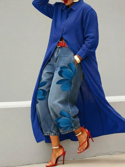 Completo sofisticato con camicia e jeans floreali